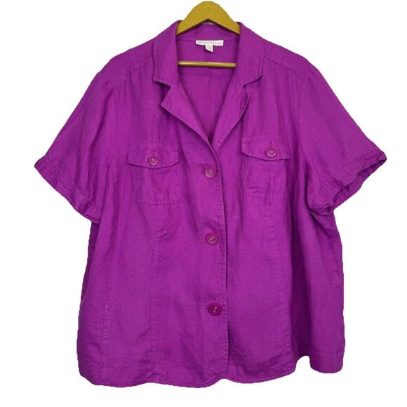 JM Collection Linen Utility Button Up Shirt Size 22W Purple Lagenlook Old Money - Picture 1 of 6